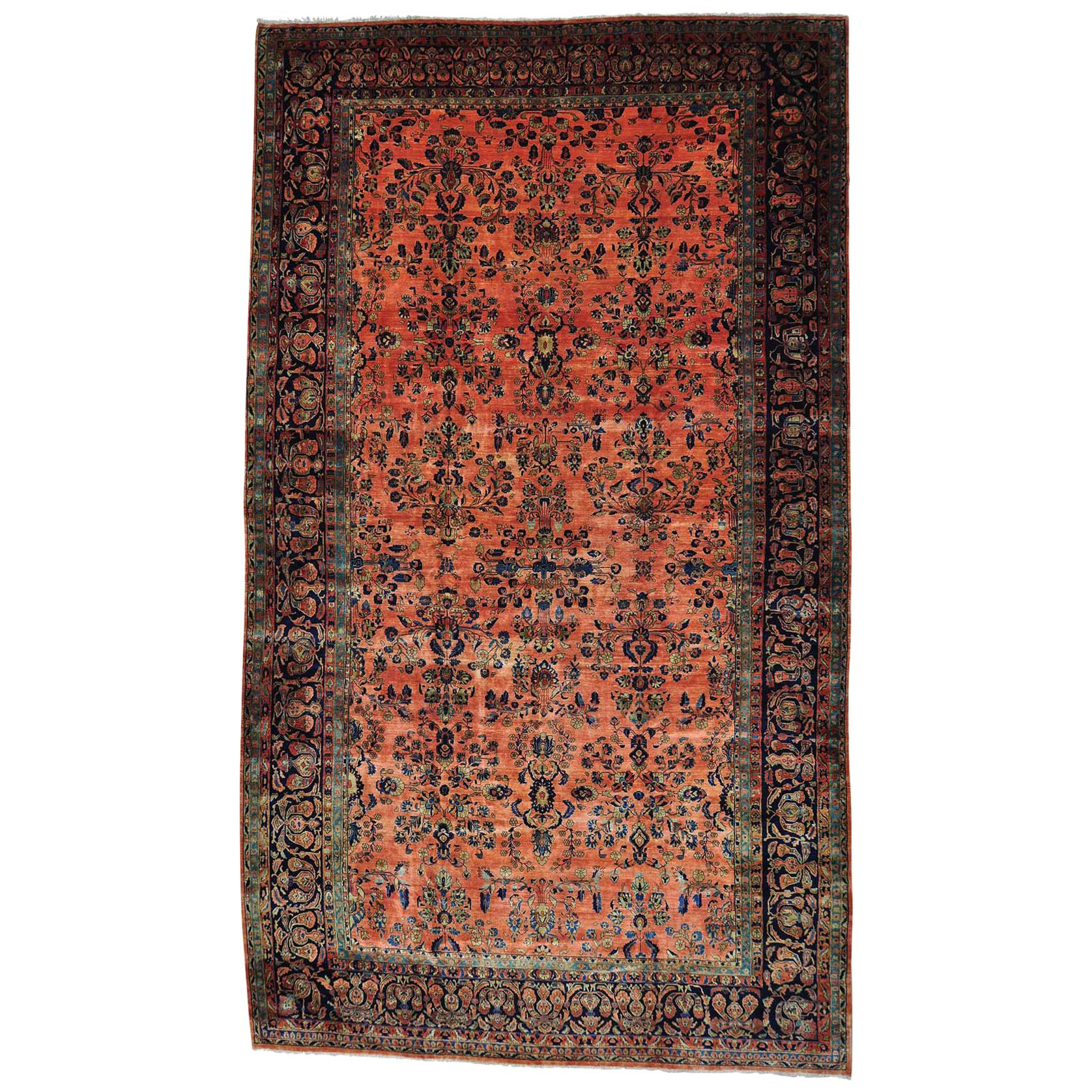 1920 Antique Persian Maharajan Sarouk Rug, Corals For Sale at 1stDibs