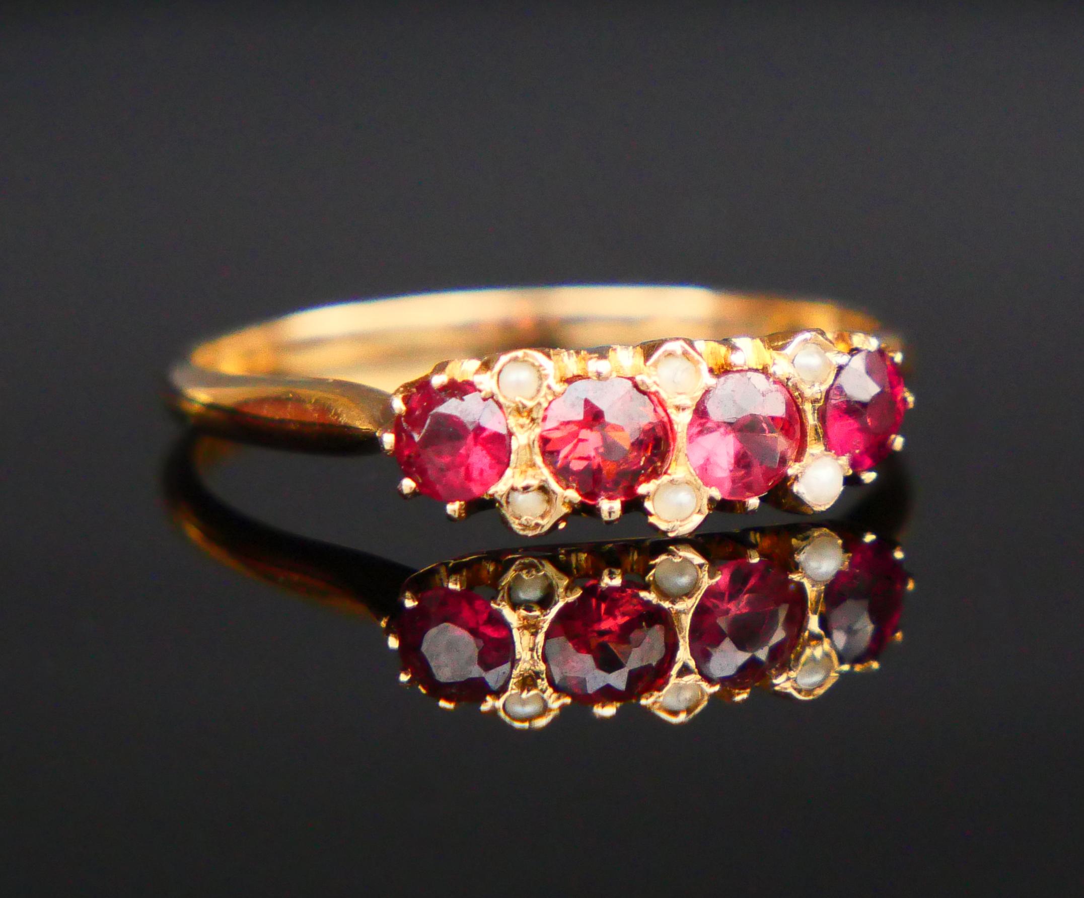 1920 Antiker Ring Rubellit Saatperlen massiv 18K Gold Ø US7 / 1.8 gr. (Art déco) im Angebot