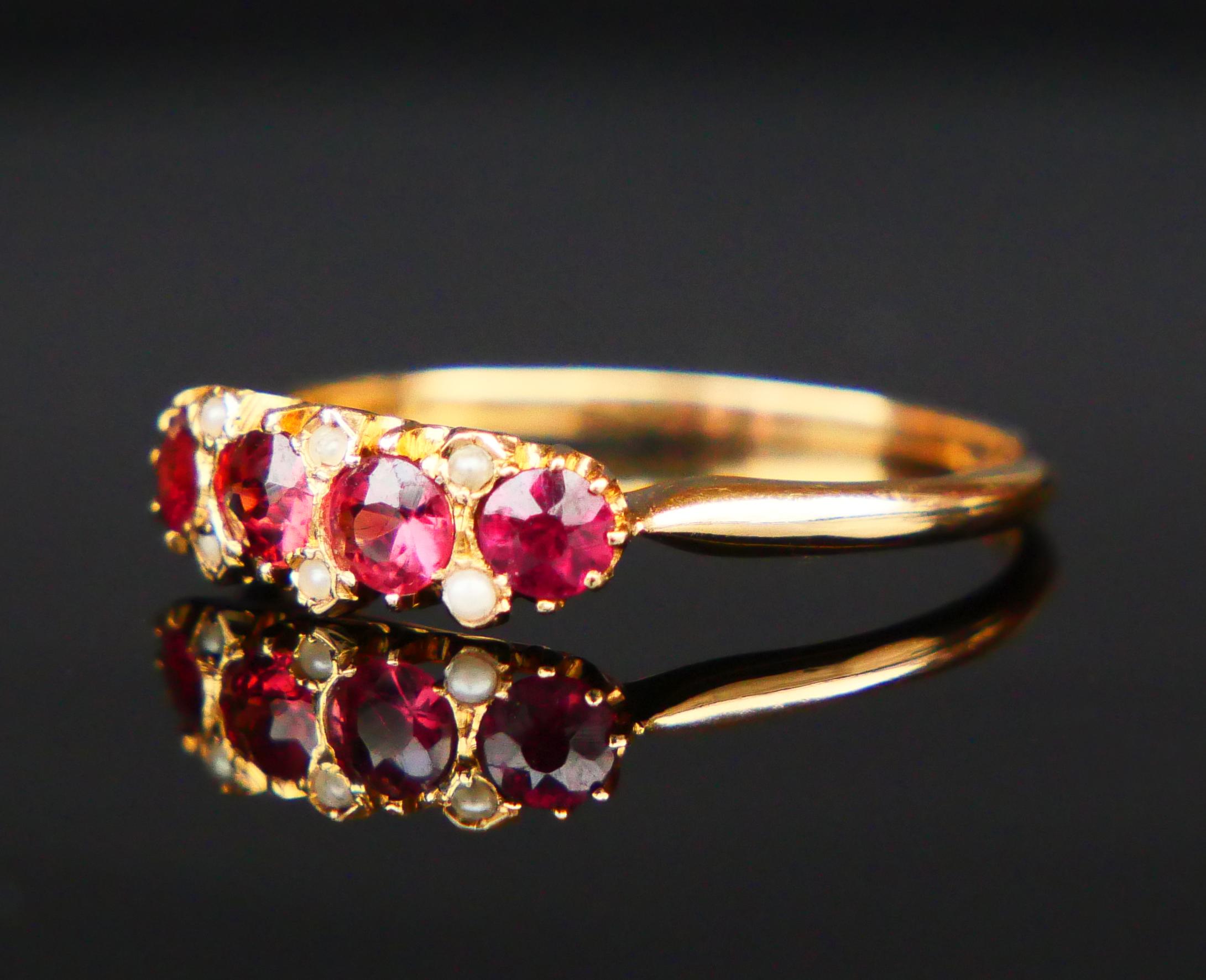 1920 Antiker Ring Rubellit Saatperlen massiv 18K Gold Ø US7 / 1.8 gr. (Alteuropäischer Schliff) im Angebot