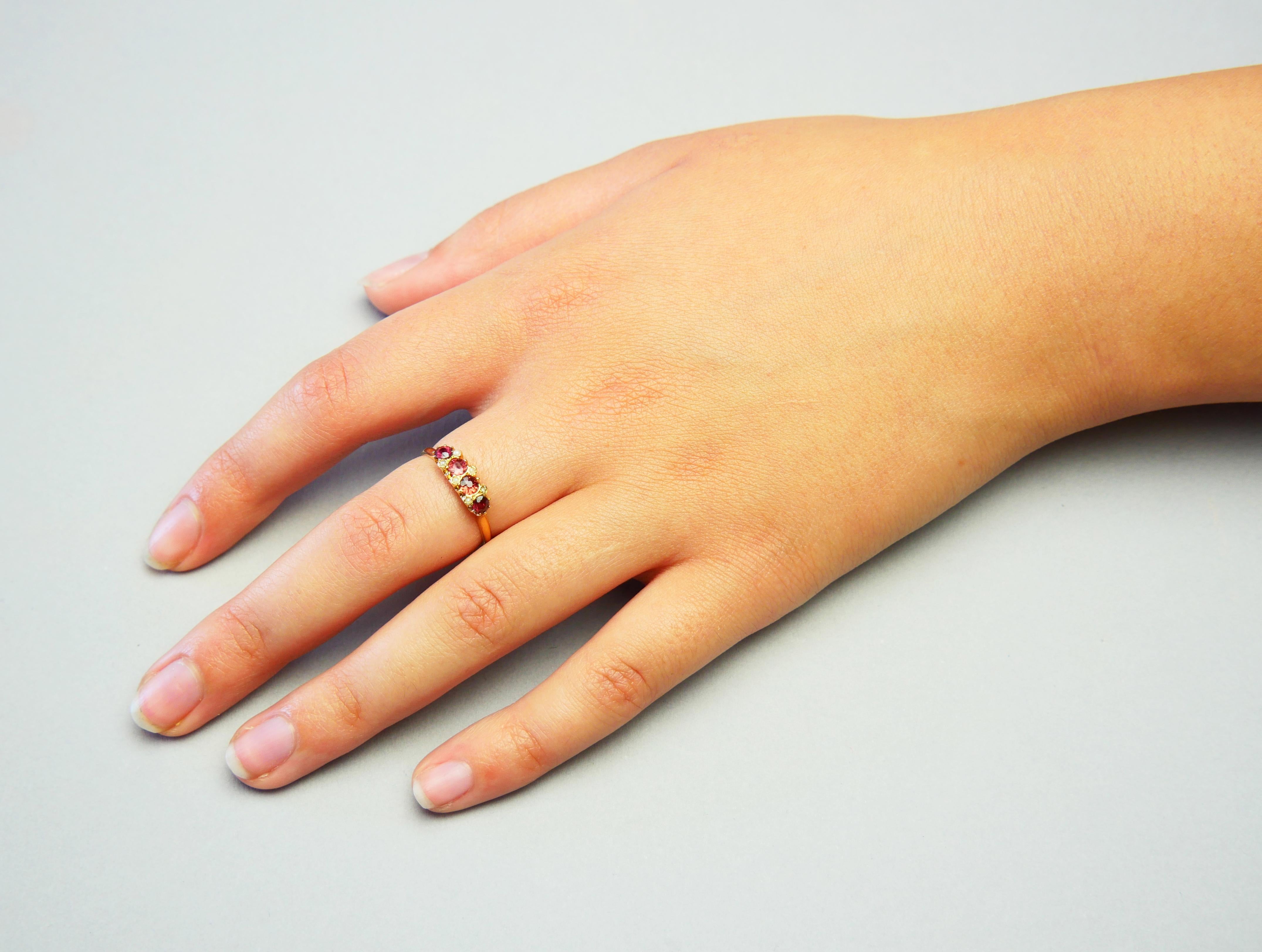 1920 Antiker Ring Rubellit Saatperlen massiv 18K Gold Ø US7 / 1.8 gr. im Angebot 2