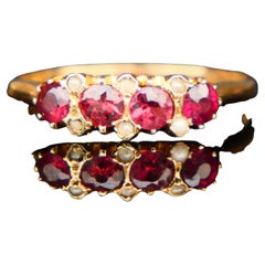 1920 Antique Ring Rubellite Seed Pearls solid 18K Gold Ø US7 / 1.8 gr.