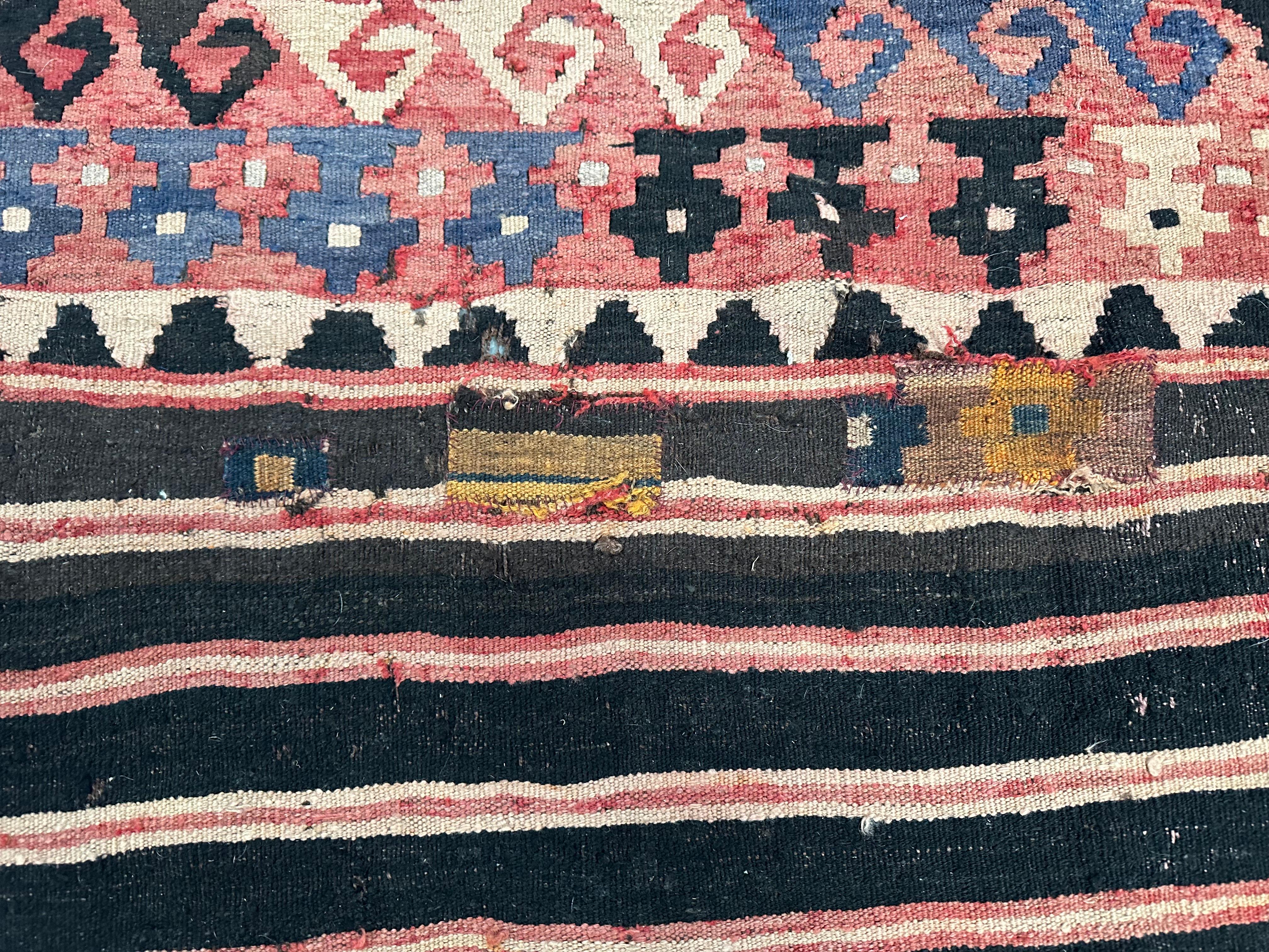 1920 Antique Tribal Kelim Flatwoven Kilim Rug Geometric Rug 10x16 310cm x 472cm In Good Condition For Sale In New York, NY