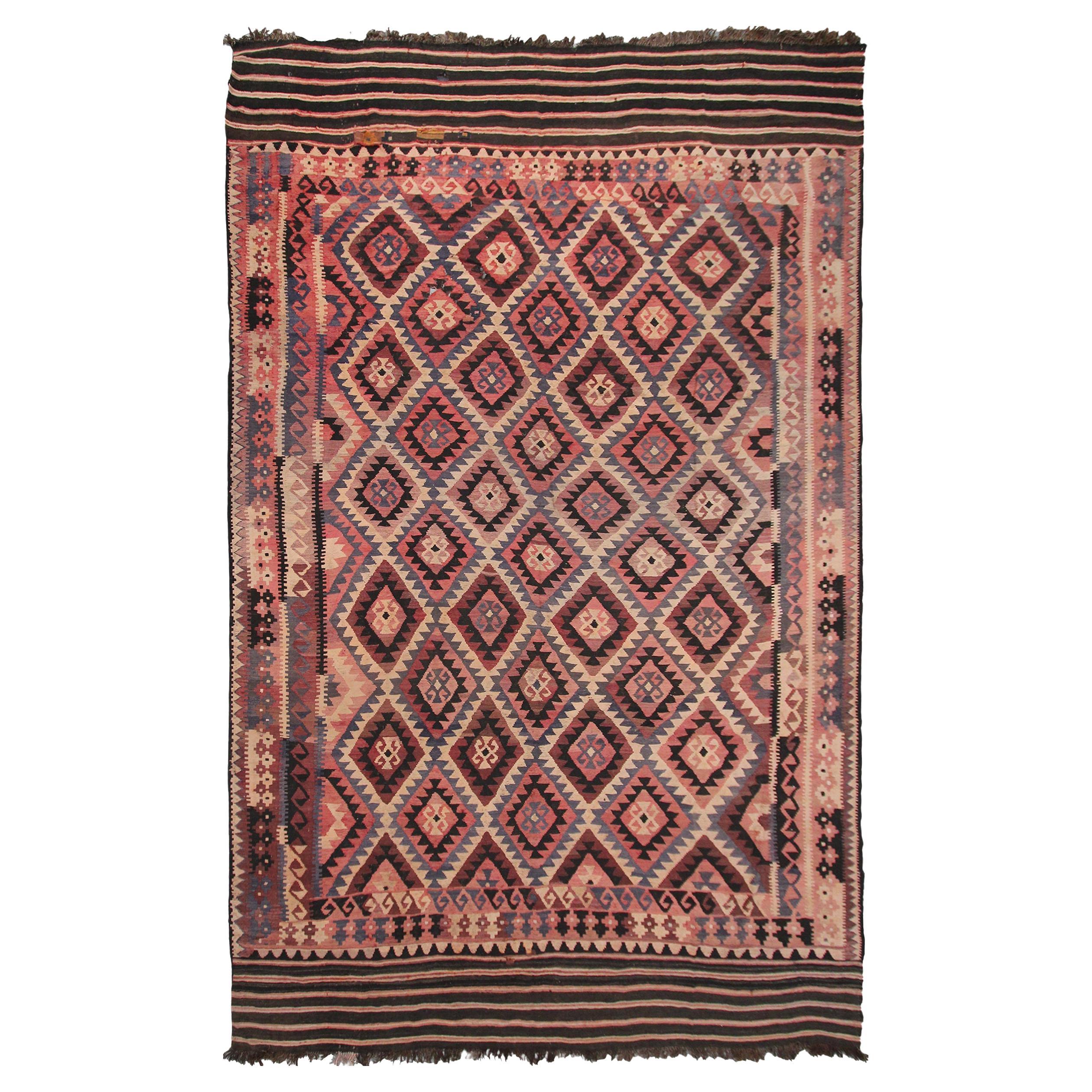 1920 Antiker Flachgewebter Kelim-Teppich aus Stammes Kelim Geometrischer Teppich 10x16 310cm x 472cm im Angebot