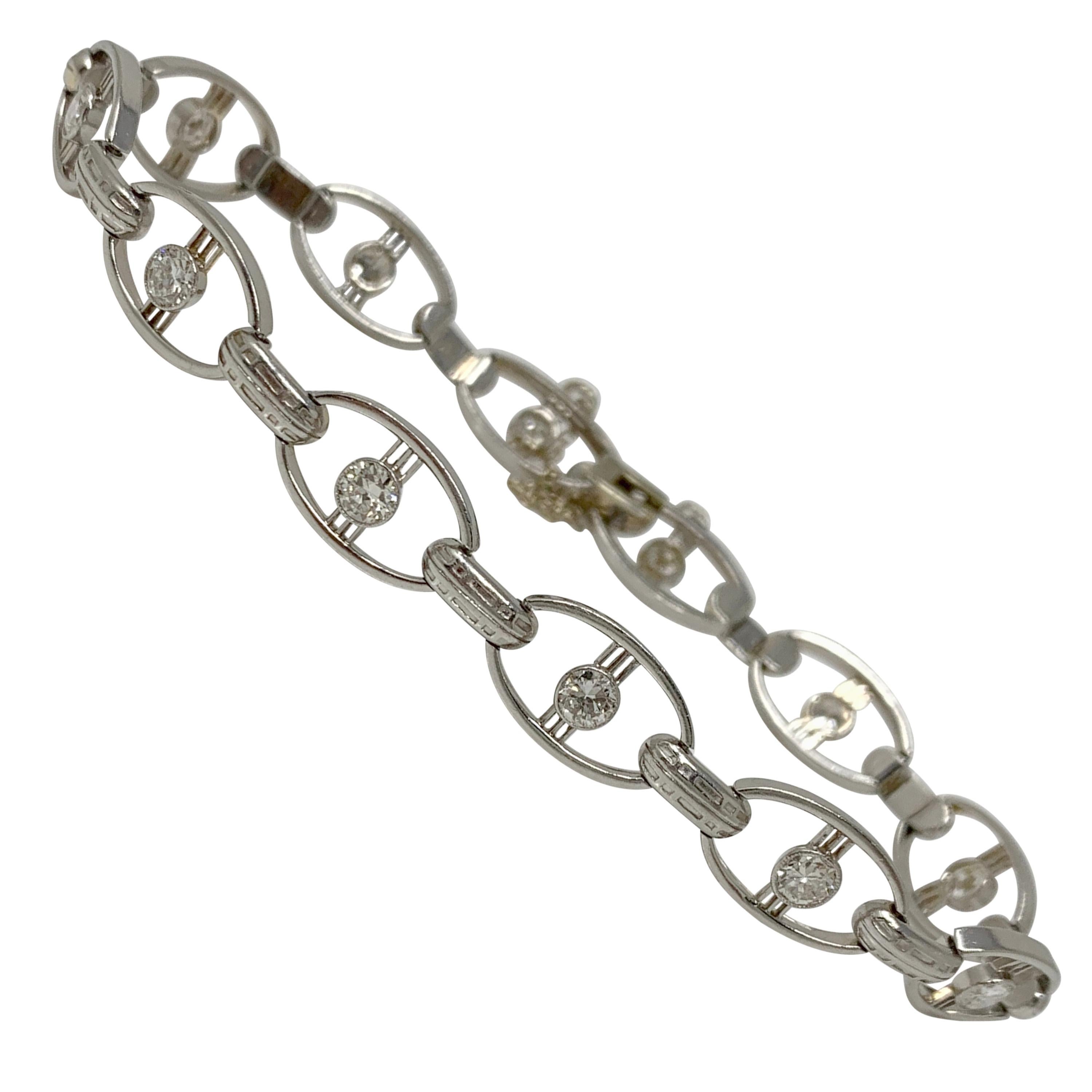 1920 Antique White Diamond Bracelet in Platinum For Sale