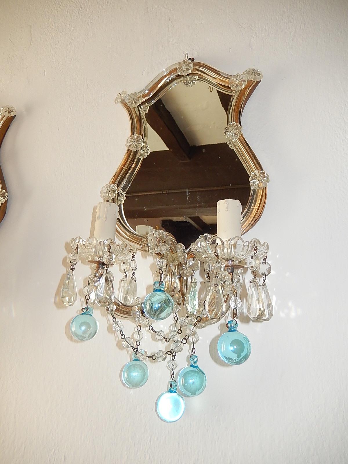 1920 Aqua Blue Murano Glass Mirror Sconces Set of Four 6