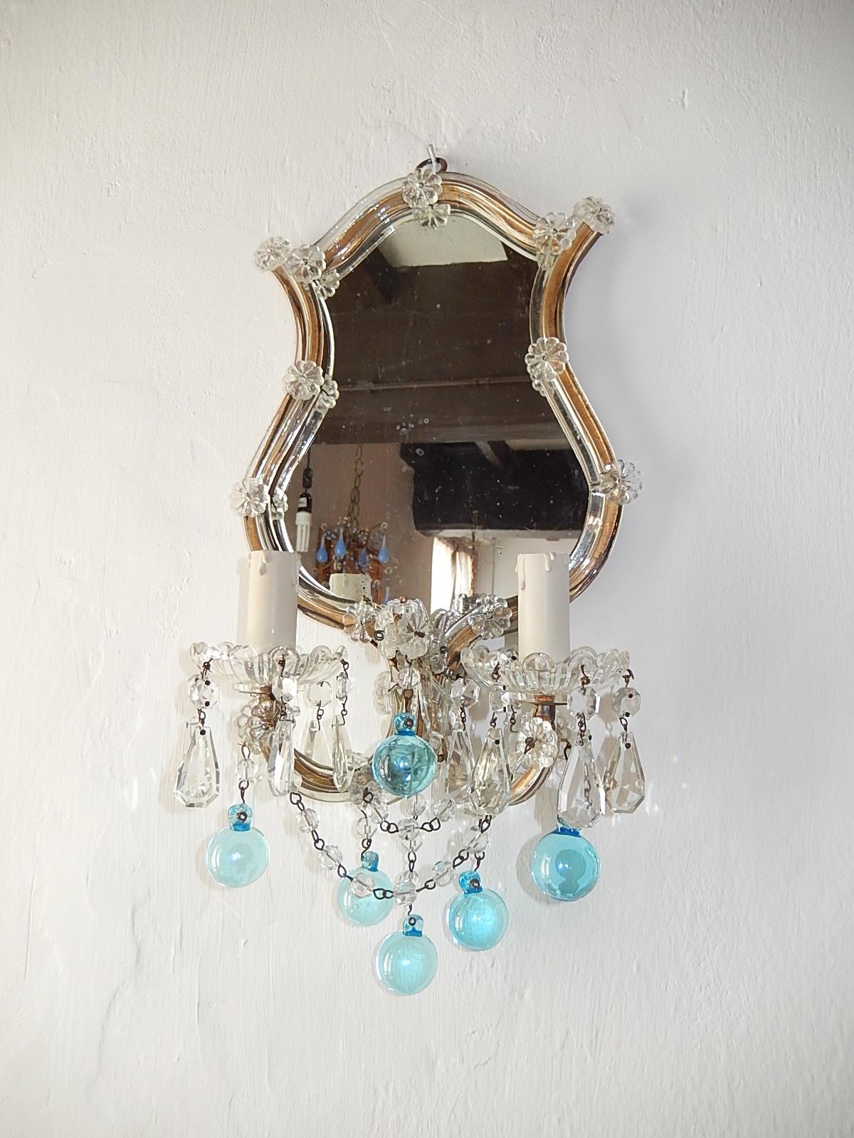 1920 Aqua Blue Murano Glass Mirror Sconces Set of Four 7