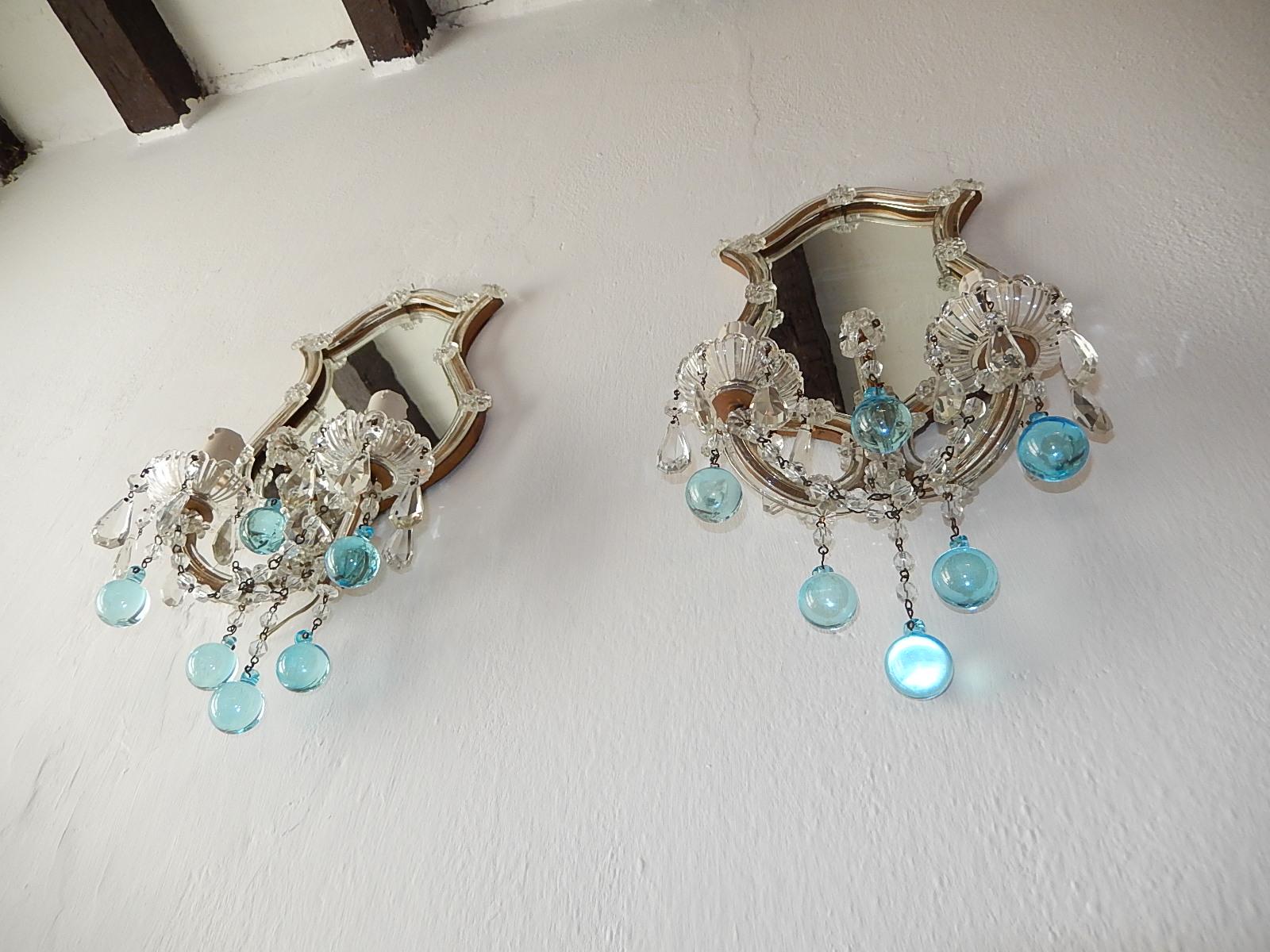 1920 Aqua Blue Murano Glass Mirror Sconces Set of Four 9