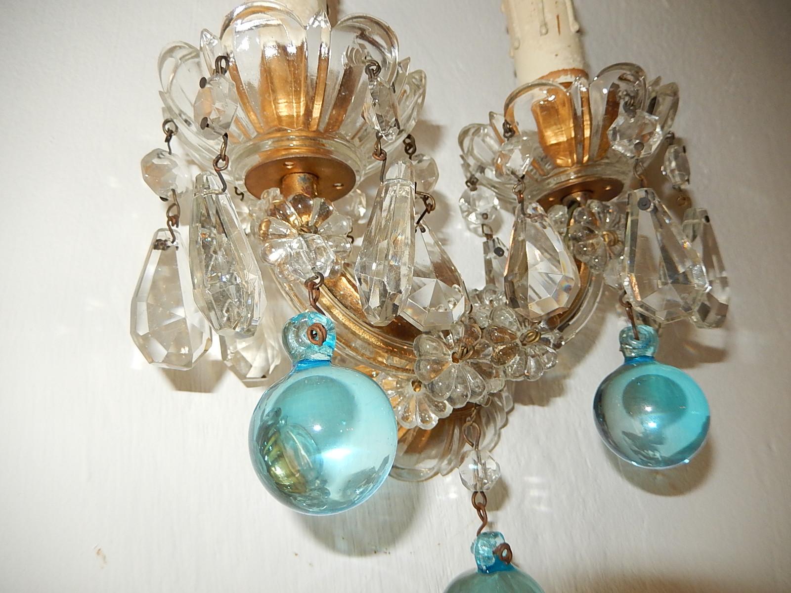 1920 Aqua Blue Murano Glass Mirror Sconces Set of Four In Good Condition In Modena (MO), Modena (Mo)