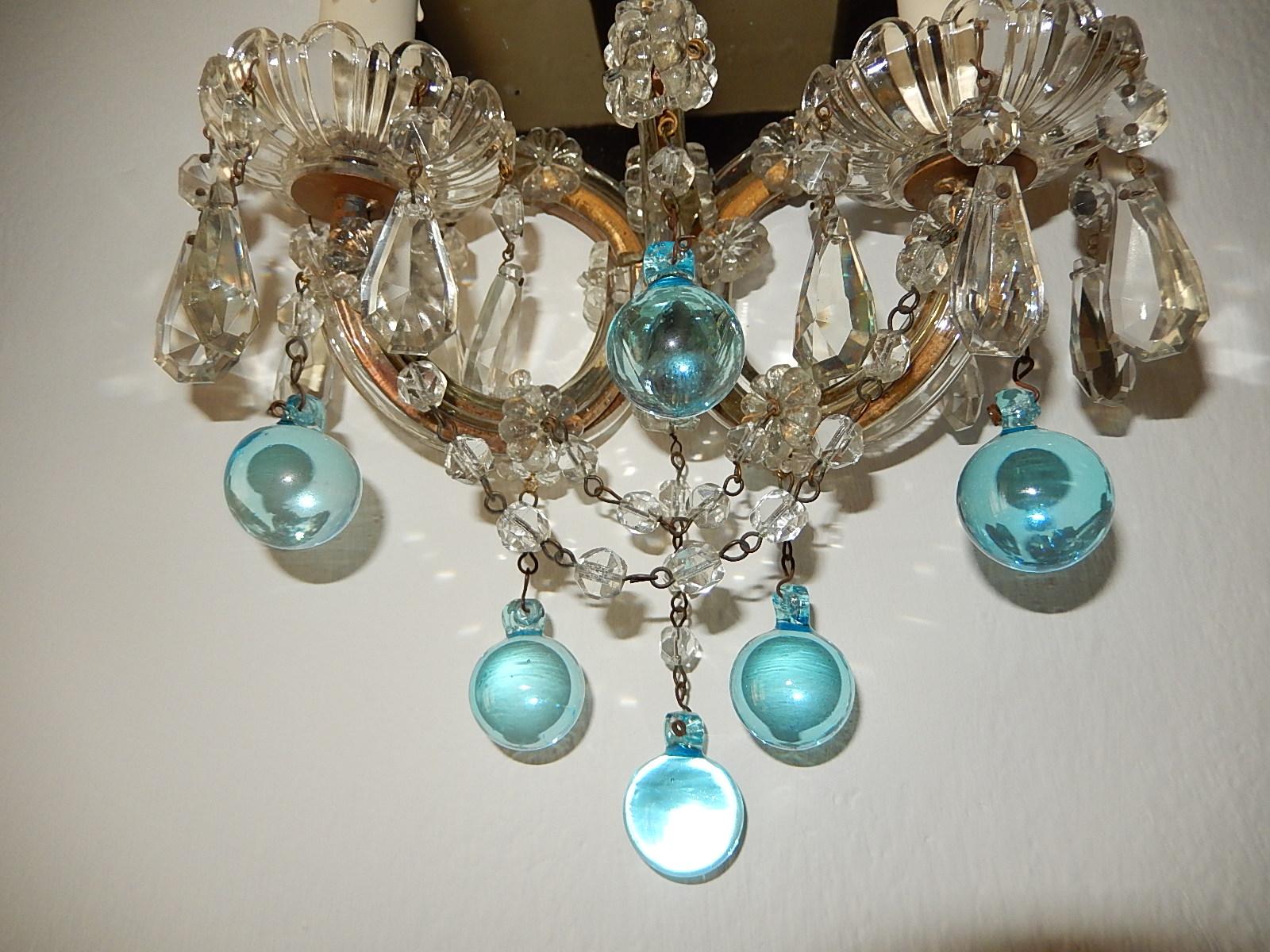 1920 Aqua Blue Murano Glass Mirror Sconces Set of Four 2