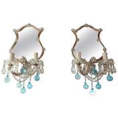 1920 Aqua Blue Murano Glass Mirror Sconces Set of Four