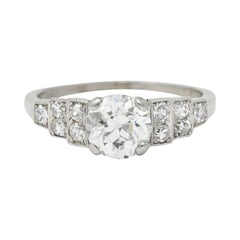 1920 Art Deco 1.25 Carats Diamond Platinum Stepped Engagement Ring GIA