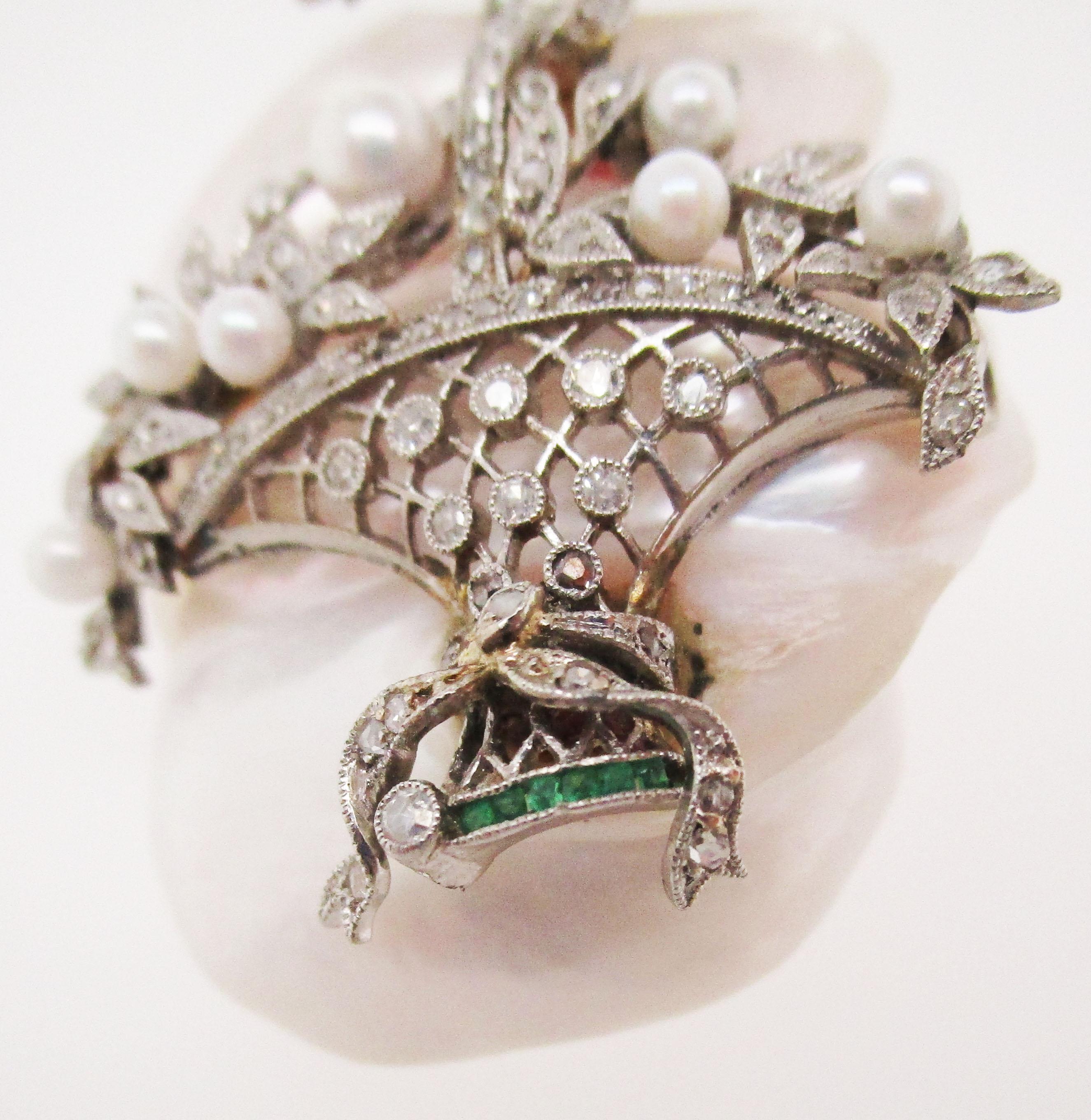 1920 Art Deco 14K Weißgold Halskette mit natürlicher Perle und Diamant-Anhänger (Ungeschliffen)