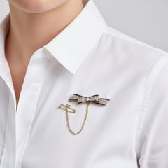 1920 Art Deco 18k Gold Bow Brooch with Diamonds, Sapphires & Natural Pearls