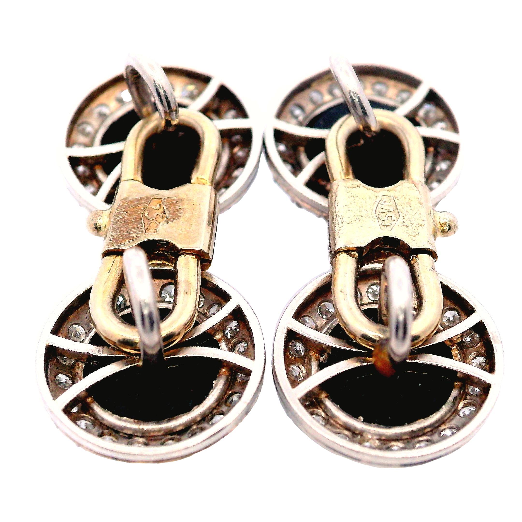 1920 Art Deco 18k Weiß & Gelbgold Doble Manschettenknöpfe mit Onyx & Diamanten im Zustand „Gut“ im Angebot in Aventura, FL