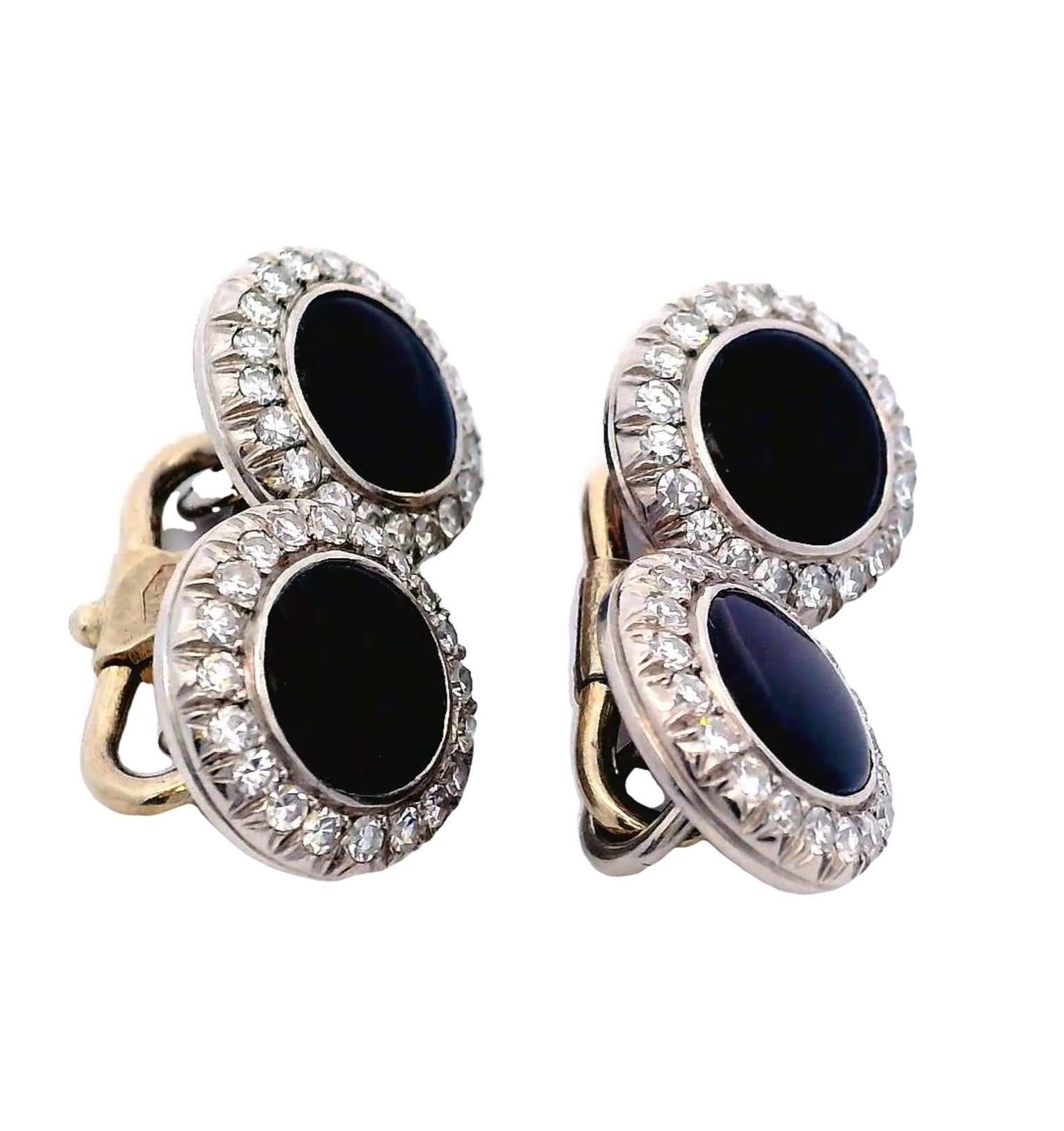 1920 Art Deco 18k Weiß & Gelbgold Doble Manschettenknöpfe mit Onyx & Diamanten für Damen oder Herren im Angebot
