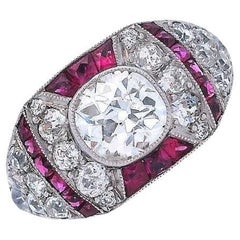 Anillo Art Déco 1920 de oro de 18 quilates y platino con 2,50 quilates de diamantes y rubíes