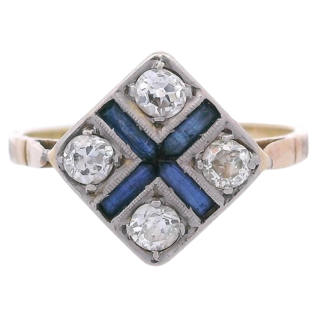 1920 Art Deco 18kt yellow Gold Ring with Diamonds & Sapphires