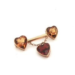 1920 Art Deco Austrian 14k Yellow Gold Citrine Heart Bar Pin/Brooch
