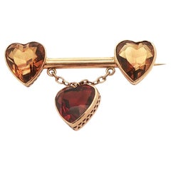 1920 Art Deco Austrian 14k Yellow Gold Citrine Heart Bar Pin/Brooch