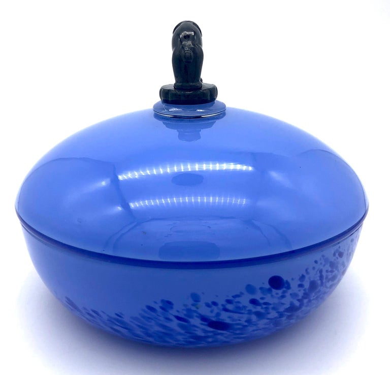 1920 Art Deco Blue Glass Bowl Elephant Cover France For Sale at 1stDibs