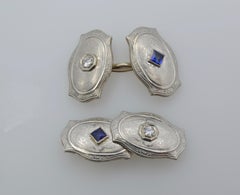 1920 Art Deco Cufflinks Gold Platinum Diamond Sapphire