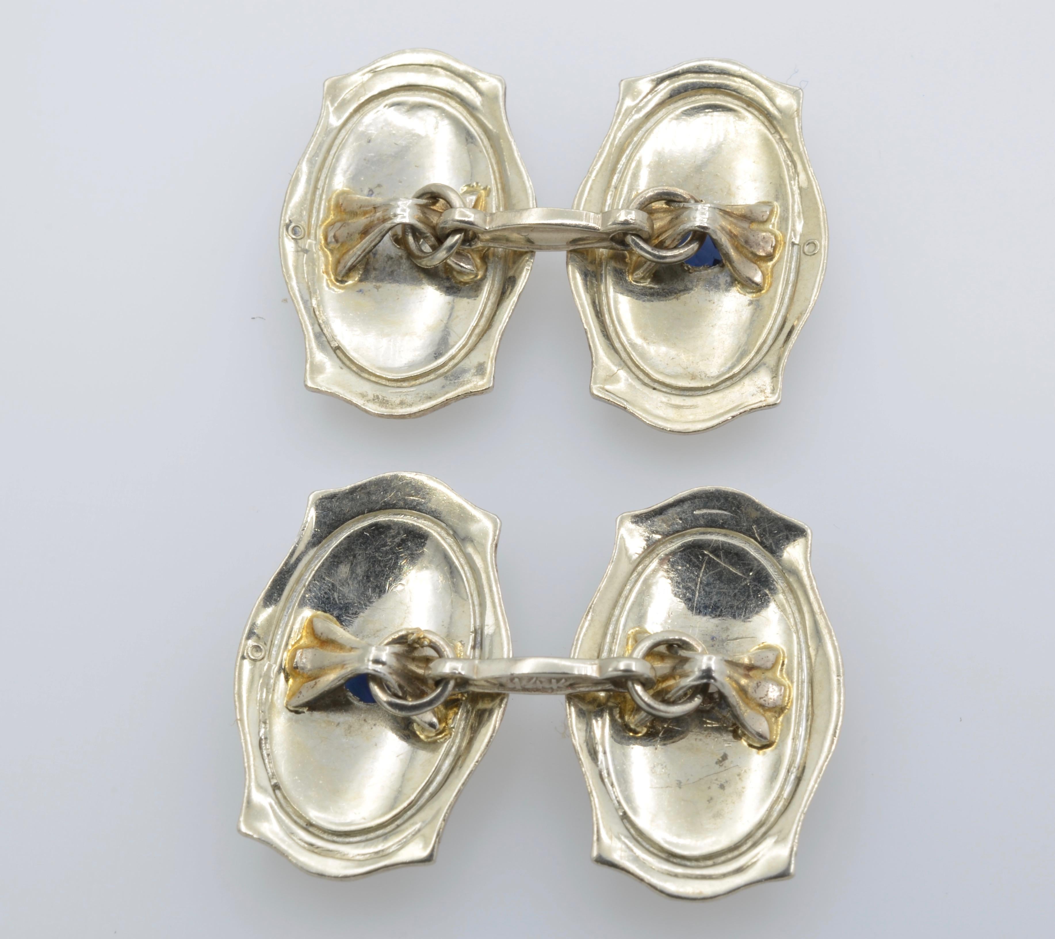 1920 Art Deco Manschettenknöpfe Gold Platin Diamant Saphir im Angebot 3