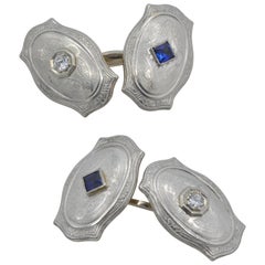 1920 Art Deco Cufflinks Gold Platinum Diamond Sapphire