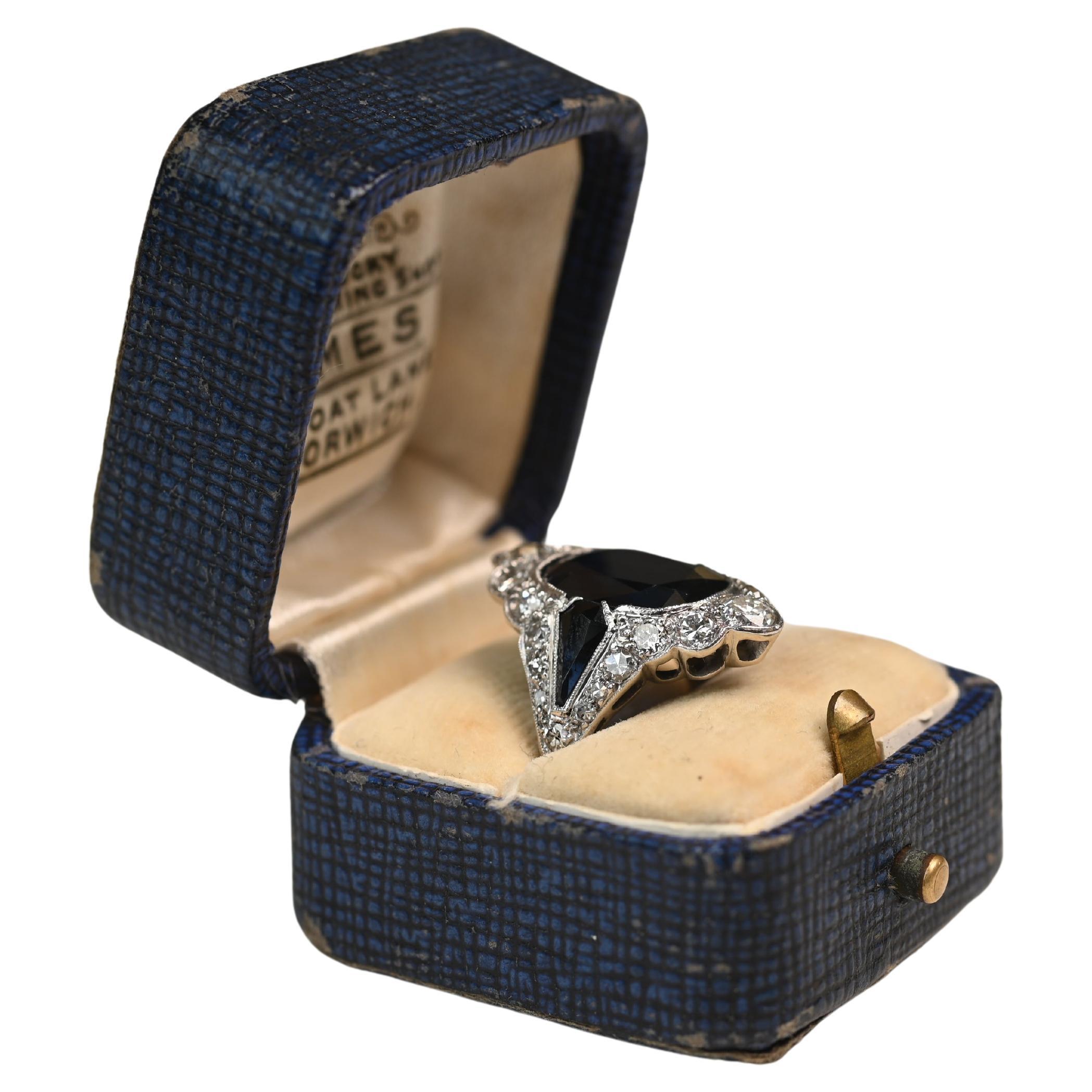 1920 Art Deco Cushion Cut Sapphire (Approx 4.70-Carats) with Diamonds, Platinum For Sale