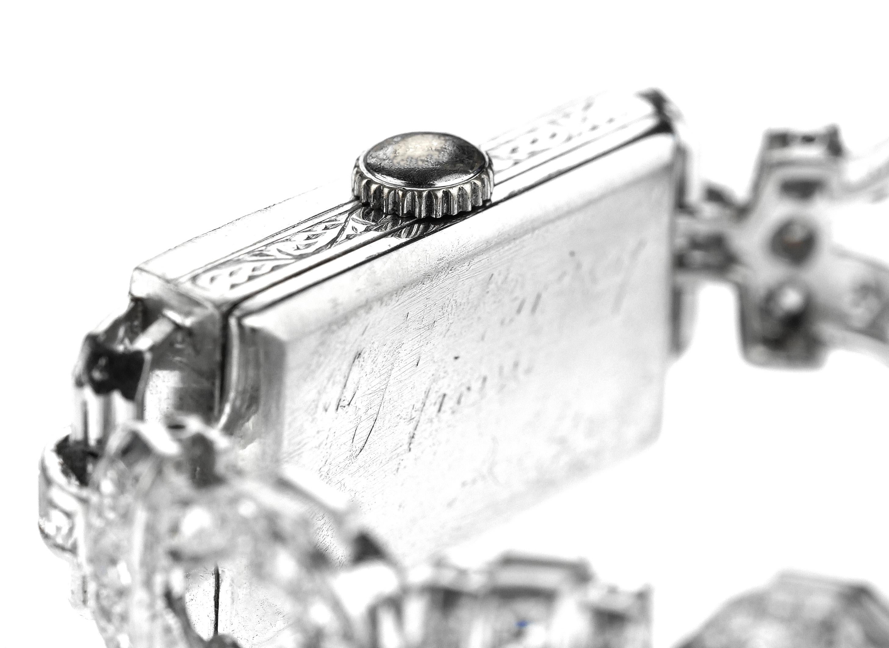 1920 Art Deco Diamond Dress Bracelet Watch in Platinum, Swiss Movement In Good Condition In London, GB