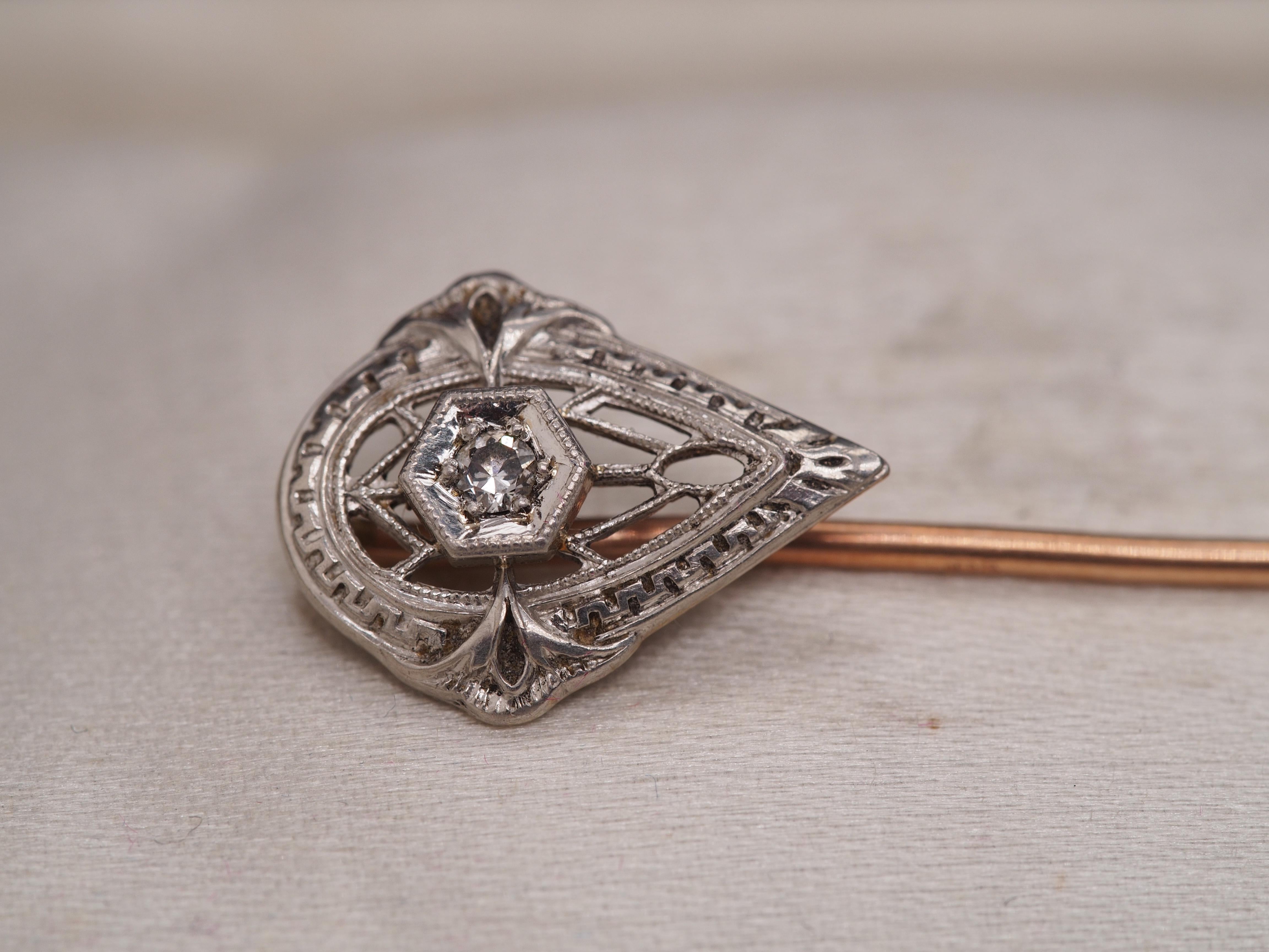 Old European Cut 1920 Art Deco Diamond Pear Shape Pin For Sale