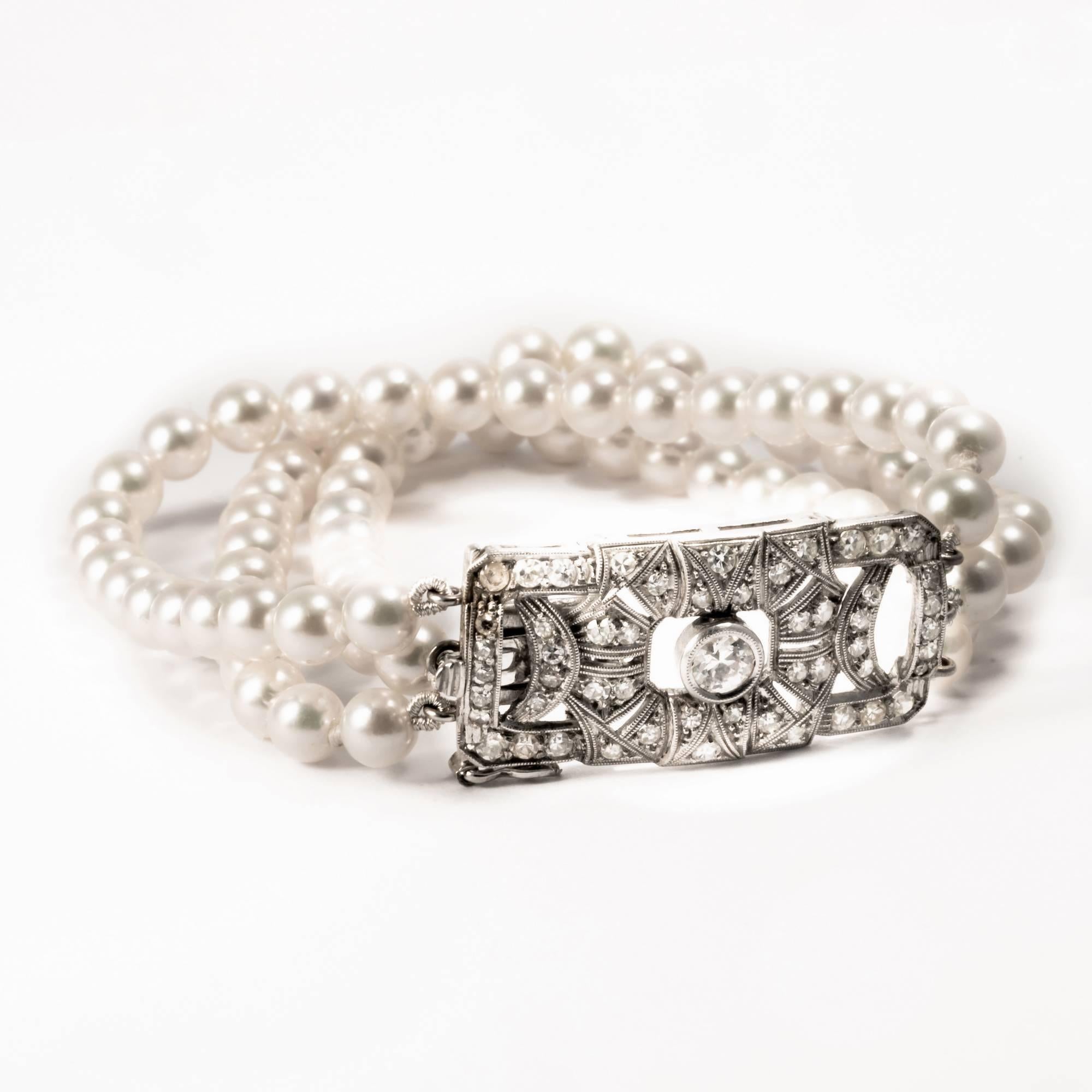1920 Art Deco Diamond Pearls 18K Gold Bracelet In Good Condition In Roma, IT