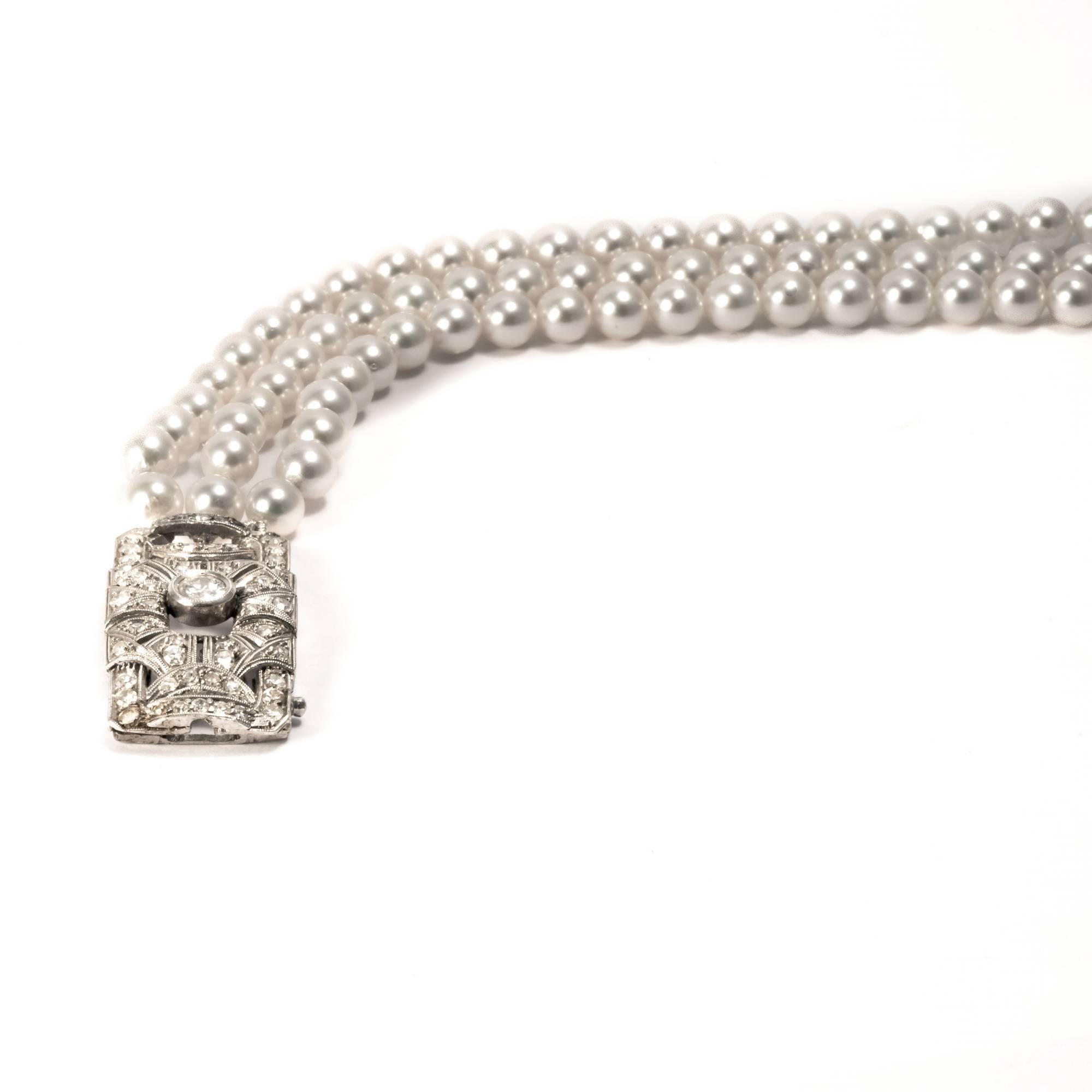 Women's or Men's 1920 Art Deco Diamond Pearls 18K Gold Bracelet
