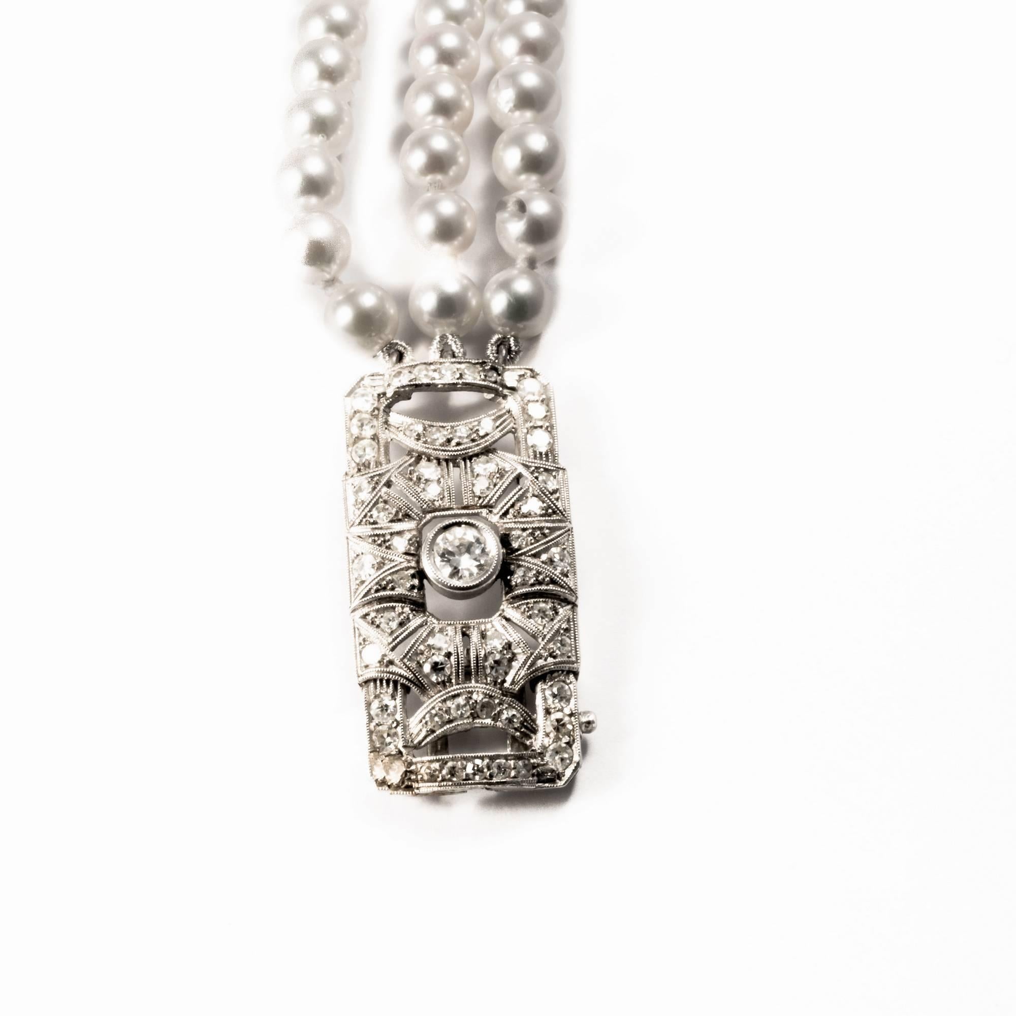 1920 Art Deco Diamond Pearls 18K Gold Bracelet 1