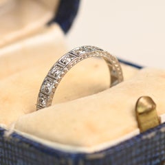 Timeless Half Eternity Band. Old European Diamond Wedding Band Platinum Engraved
