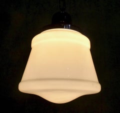 1920 Art Deco Pendant Light in Milk Glass and Chrome