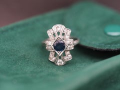 1920 Art Deco Platinum .40cttw Old European Diamond Sapphire Engagement Ring
