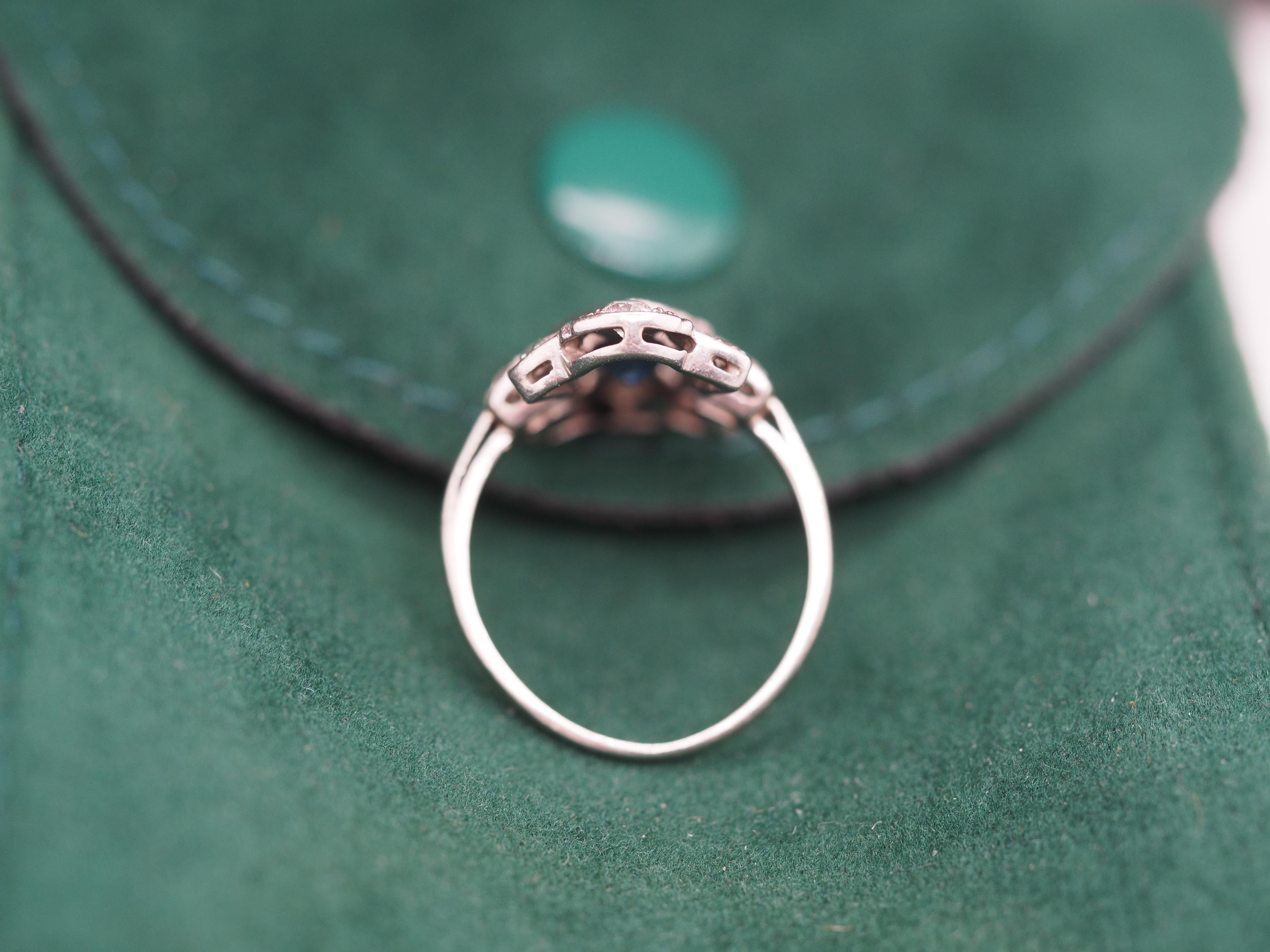 1920 Art Deco Platinum .40cttw Old European Diamond Sapphire Engagement Ring For Sale 1