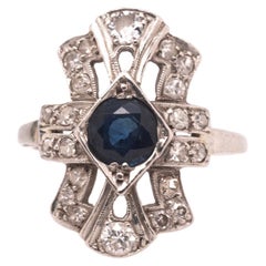 Antique 1920 Art Deco Platinum .40cttw Old European Diamond Sapphire Engagement Ring