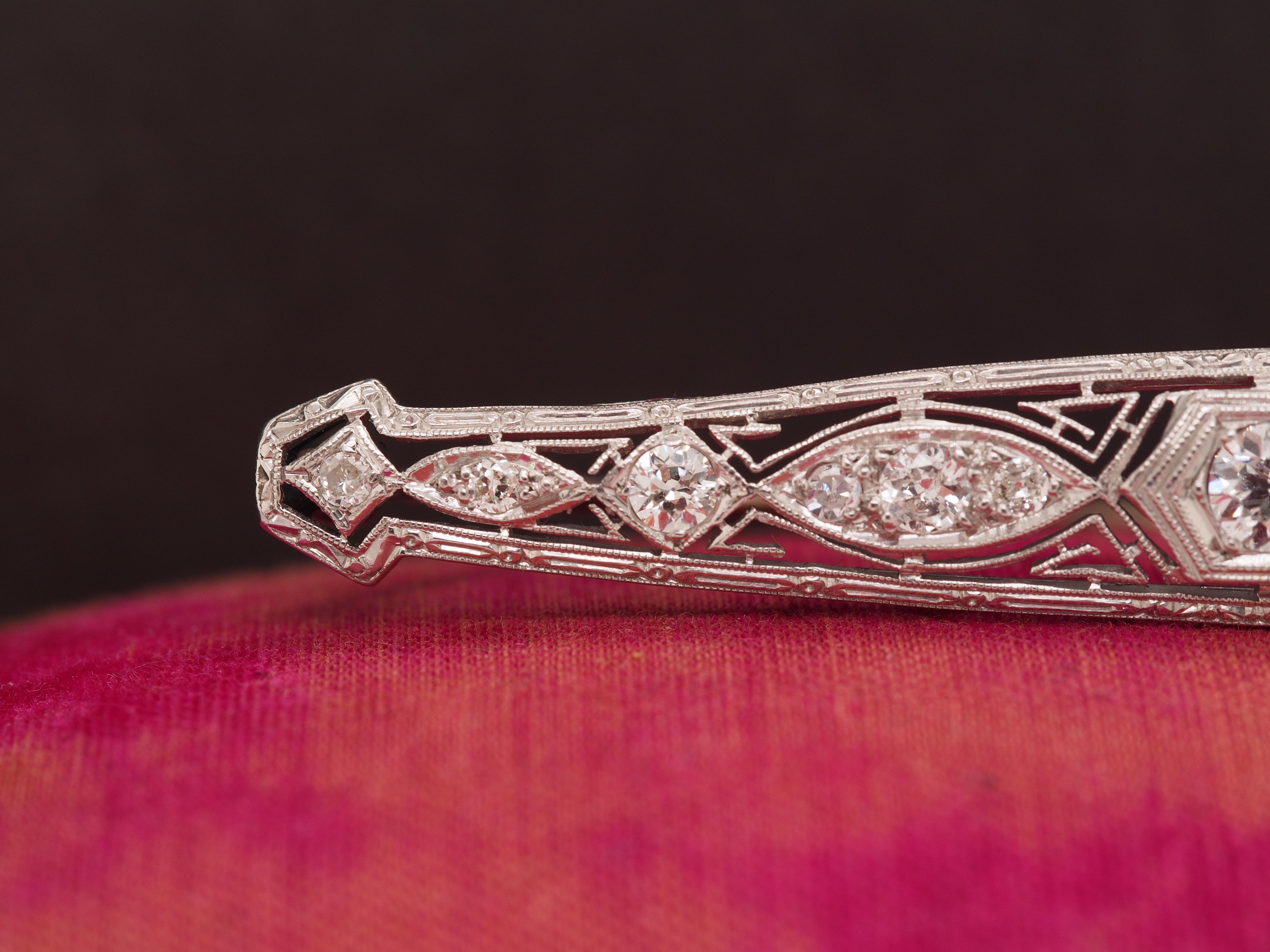 1920 Art Deco Platinum .80cttw Old European Brilliant Diamond Pin In Good Condition For Sale In Atlanta, GA