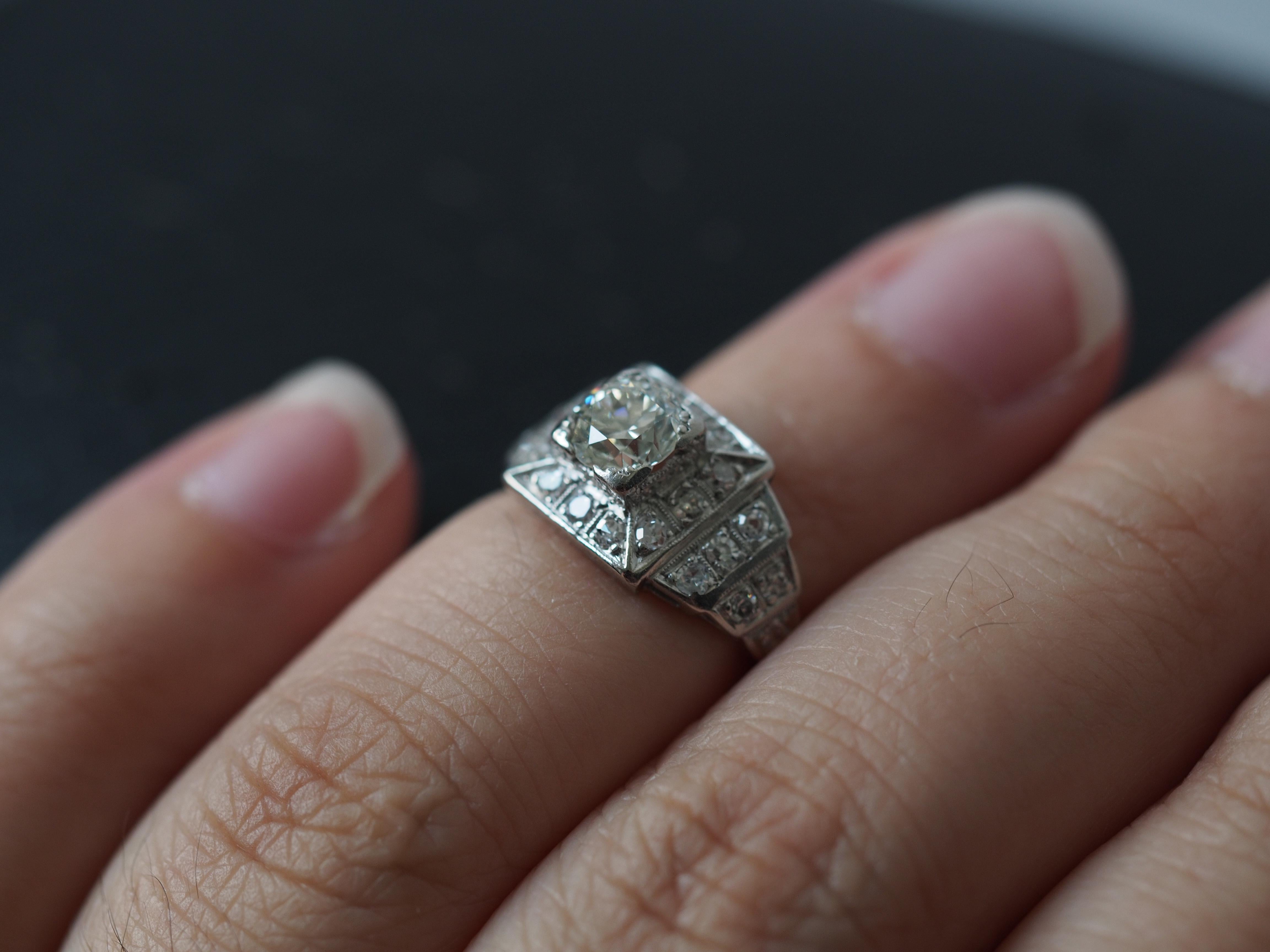 1920 Art Deco Platinum Diamond Engagement Ring For Sale 5