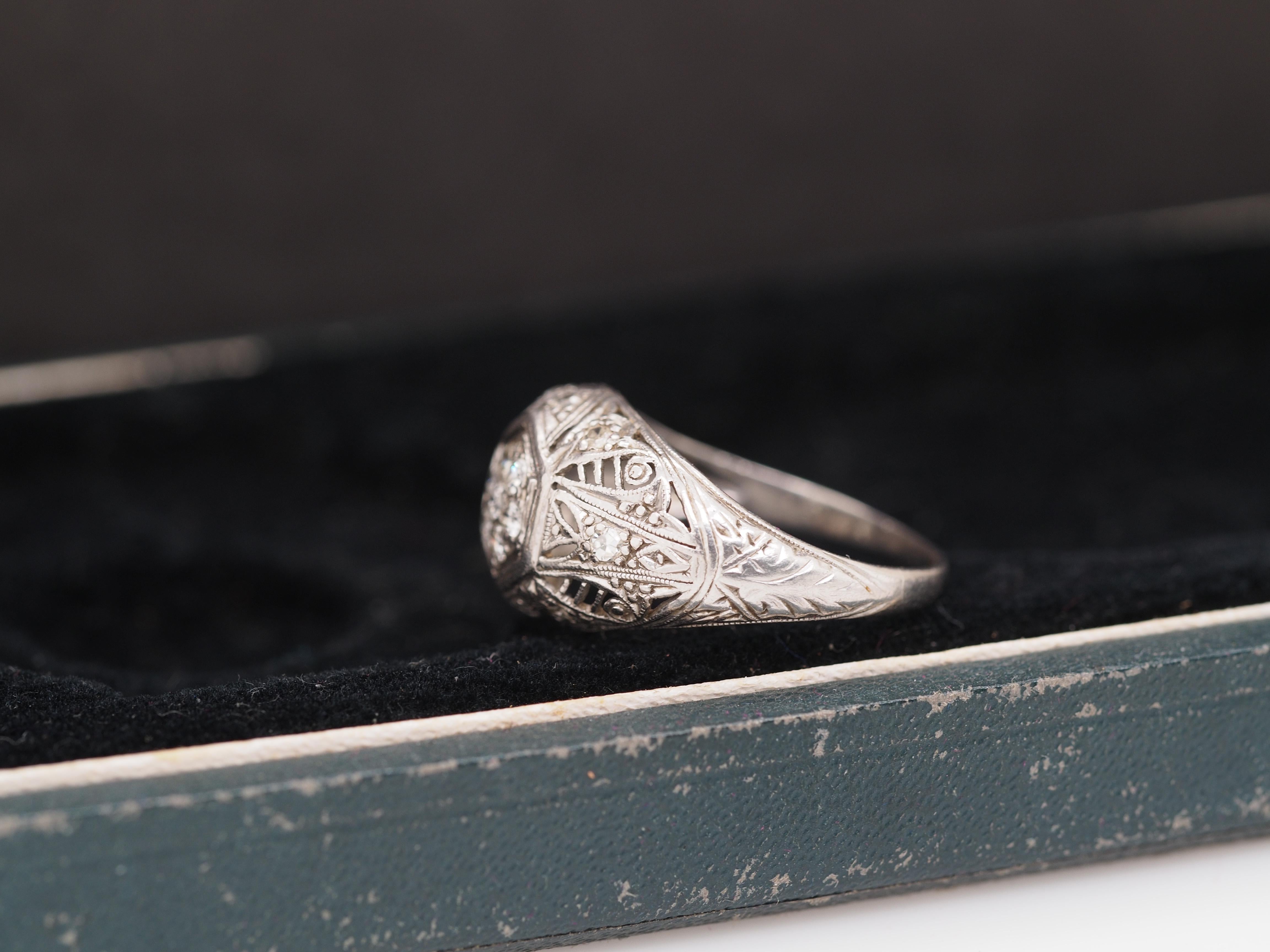 Women's 1920 Art Deco Platinum Diamond Engagement Ring For Sale