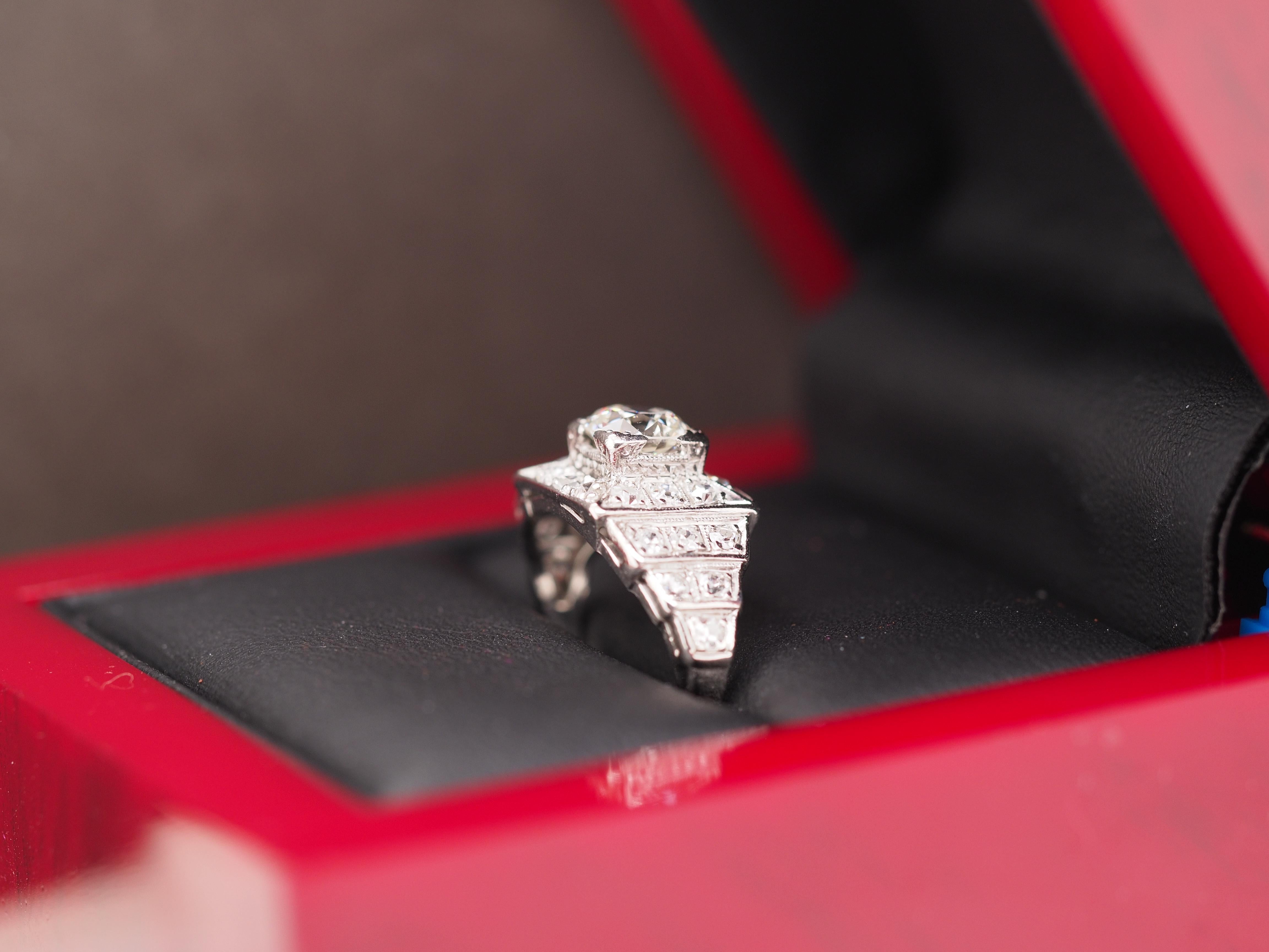 1920 Art Deco Platinum Diamond Engagement Ring For Sale 2