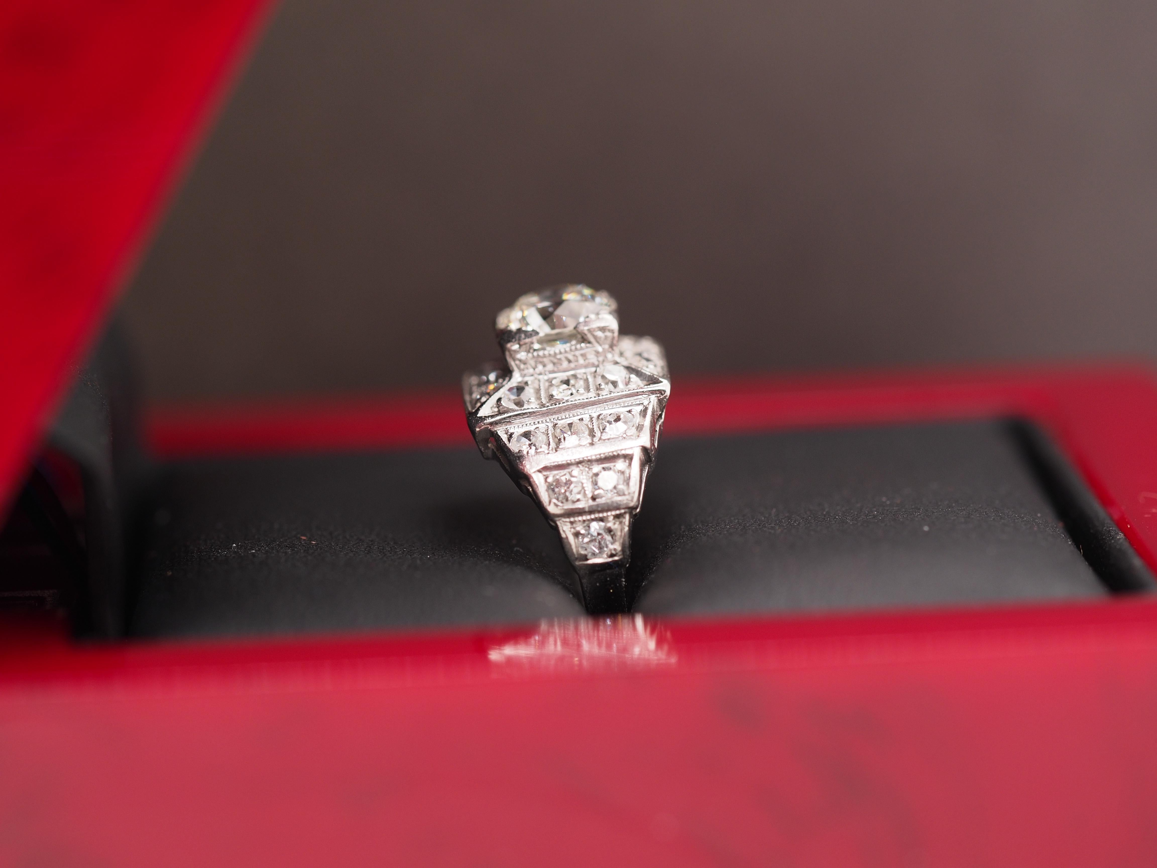 1920 Art Deco Platinum Diamond Engagement Ring For Sale 3
