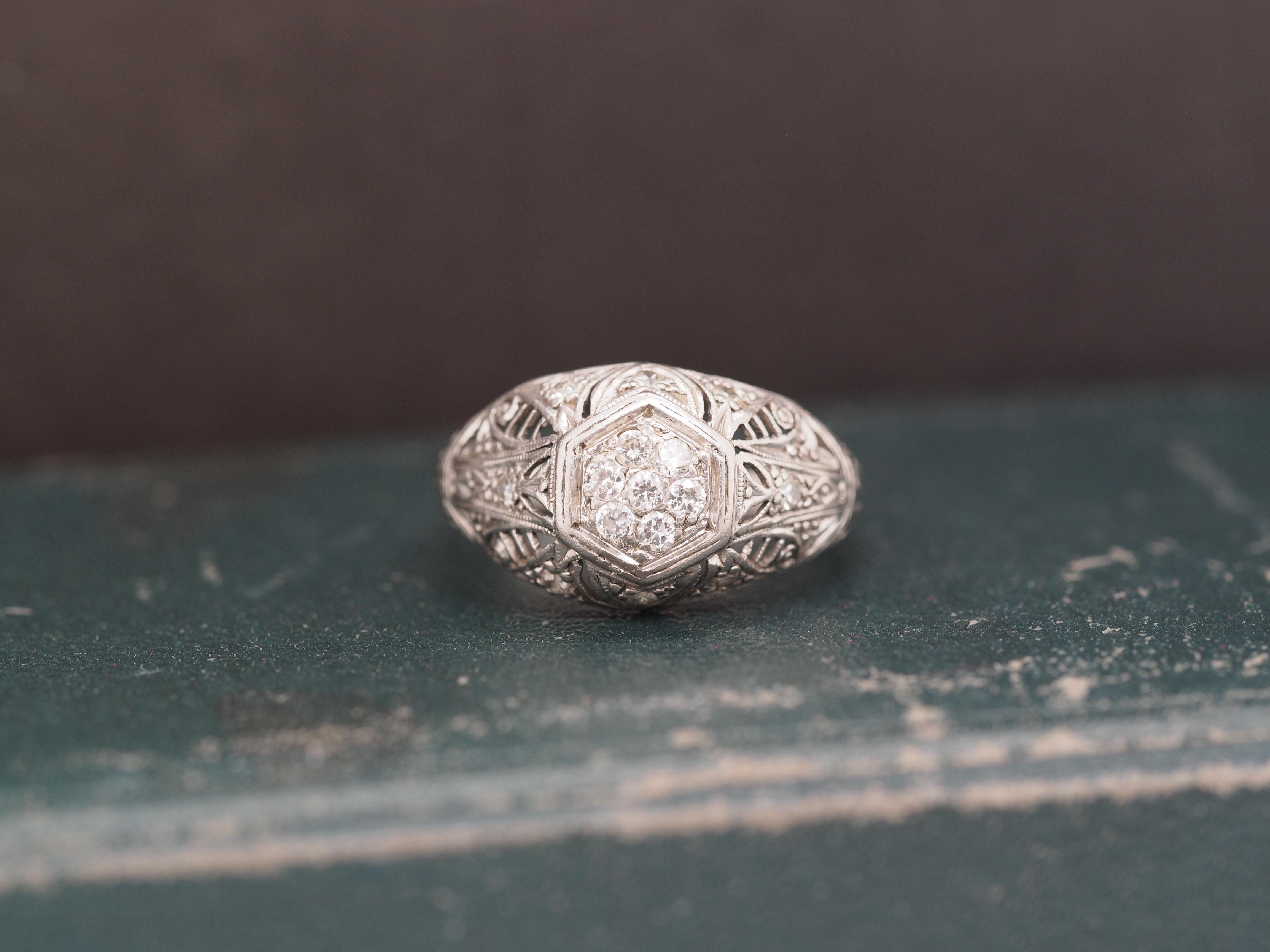 1920 Art Deco Platinum Diamond Engagement Ring For Sale 3