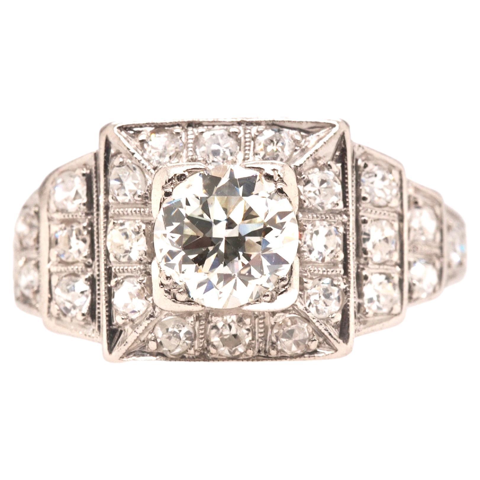 1920 Art Deco Platinum Diamond Engagement Ring For Sale