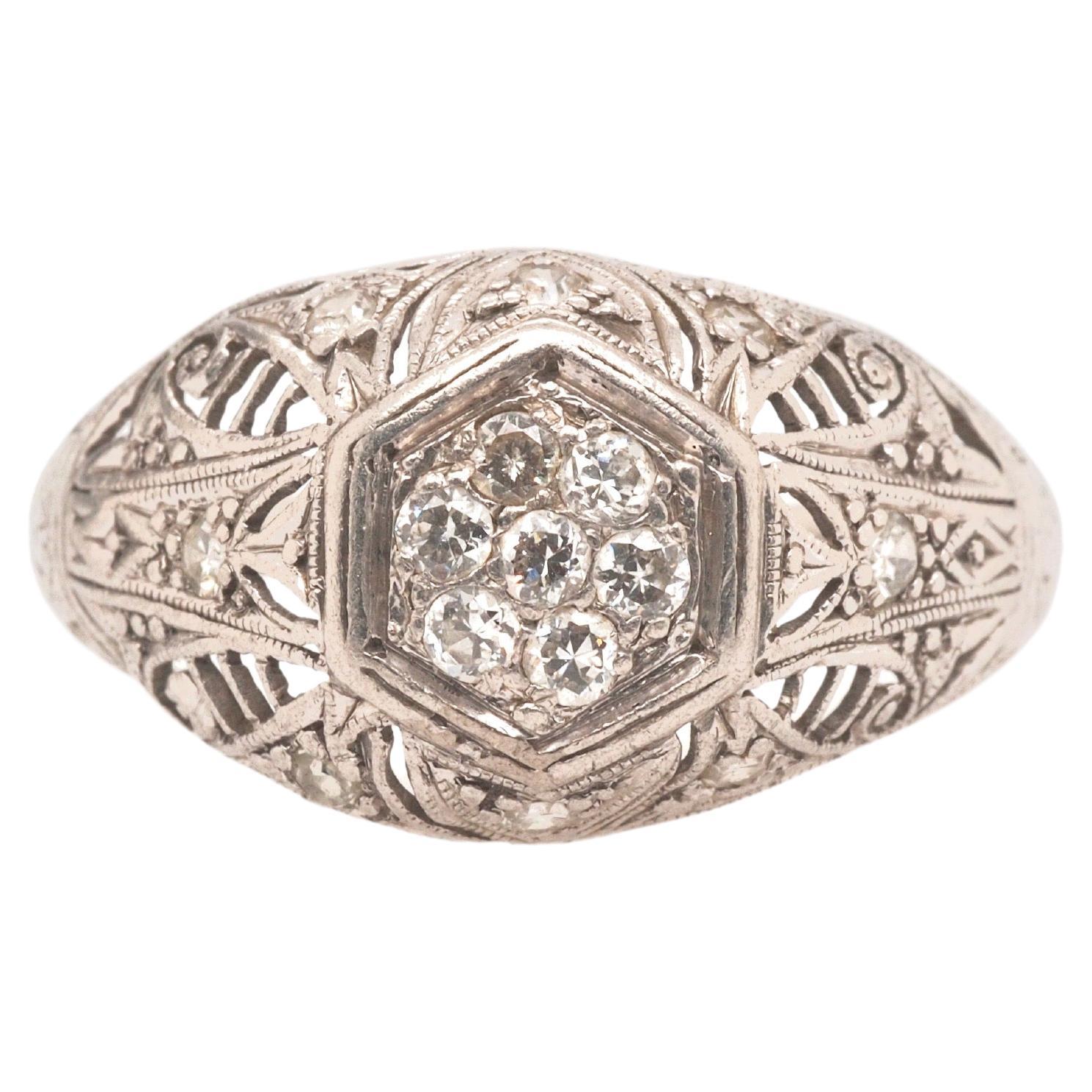 Verlobungsring aus Platin mit Diamant im Art déco-Stil von 1920 im Angebot