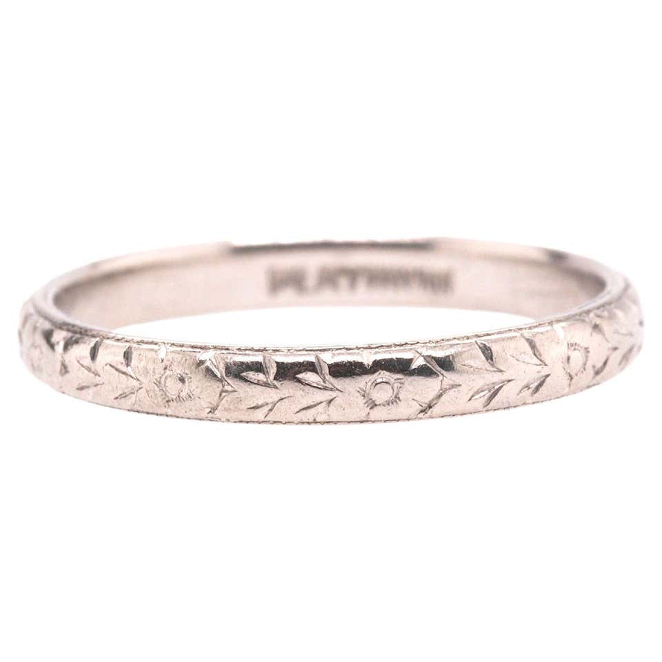 Vintage Art Deco Platinum Engraved Wedding Band - Size 5 For Sale at ...