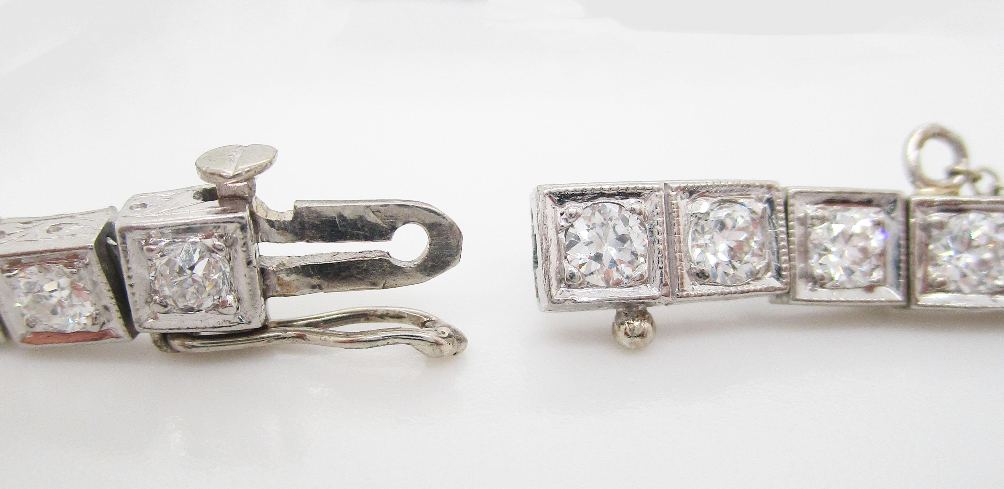 Women's 1920 Art Deco Platinum Euro Cut Diamond Bracelet