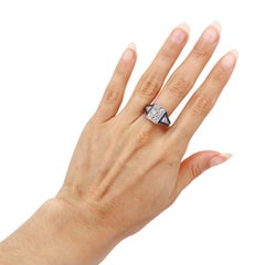1920 Art Deco Platinum Ring with 1.25 Cts in Diamonds and Sapphires