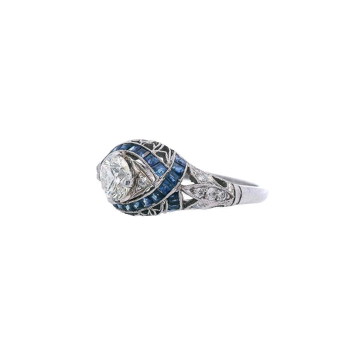Femenino o masculino 1920 Anillo Art Déco de Platino con Diamantes y Zafiros en venta